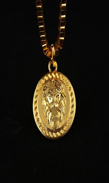 

18k gold silver plated lion medallion head pendant hip hop necklaces for mens bijouterie 652319