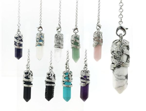 

natural gemstone pendant chains crystal healing chakra reiki silver stone hexagonal prisme dragon pendulum pendant charms jewelry 3597874