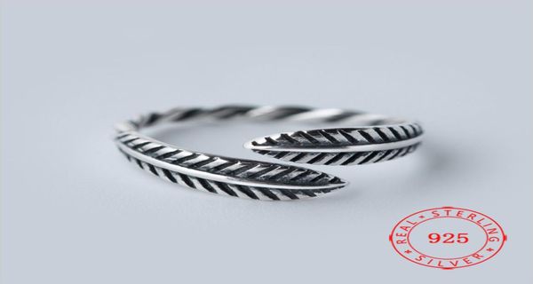 

fashion retro punk style 925 sterling silver antique feather ring for men and women thai silver jewelry5140261