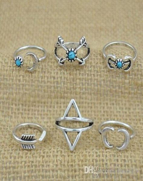 

rings sets bohemian style 6pcspck rings arrows moon lucky rings set for women party silver ring9859138, Golden;silver