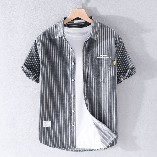 

men's casual shirts summer stripe black cotton shirt men's short sleeve casual shirt men's comfortable fashion shirt men&#039, White;black