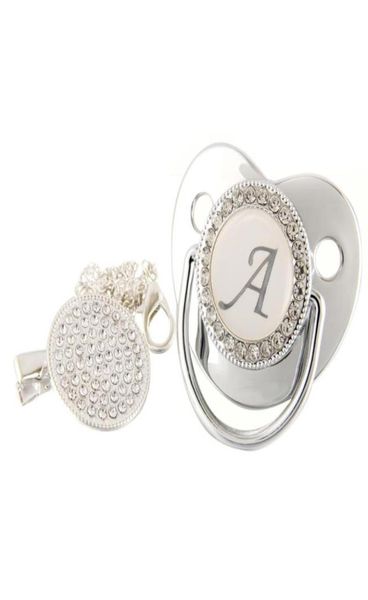 

pacifiers initial letters bling baby pacifier silver 26 letter silicone pacifiers with rhinestone clip infant nipple shower gift7955169
