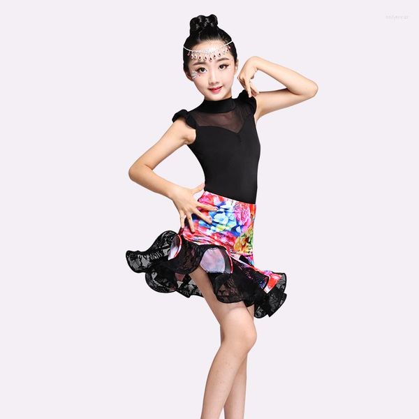 

stage wear est style girls latin dance dress polyester salsa samba tango ballroom competition costume lady, Black;red