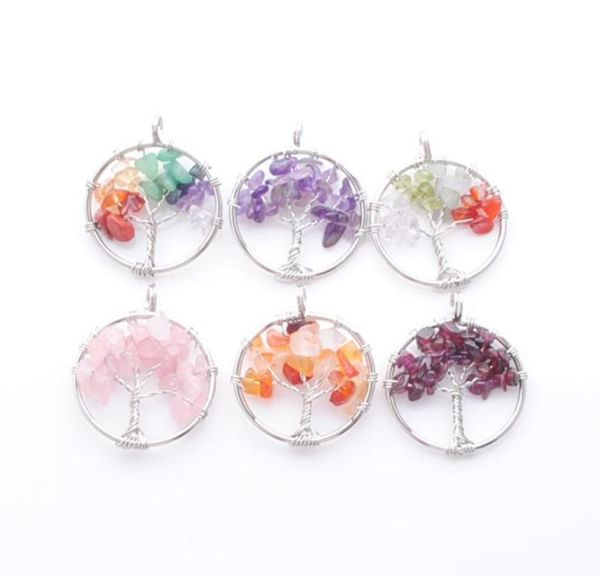 

natural chips stone pendants round beads tree of life handmade wire silver wrapped chakra reiki bn3881663805