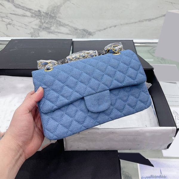 

womens designer classic double flap denim cf bags blue quilted matelasse chain crossbody shoulder rectangular large capacity luxury handbags
