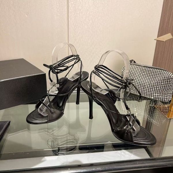

strap letter thin high heel sandals inner massage women's shoe buckle sandals round toe sandals ankle bright diamond chain 35-43, Black