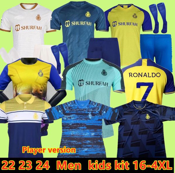

al nassr fc soccer jerseys ronaldo 2022 2023 home yellow away 22 23 cr7 gonzalo martinez talisca ghislain konan vincent aboubakar men, White;black