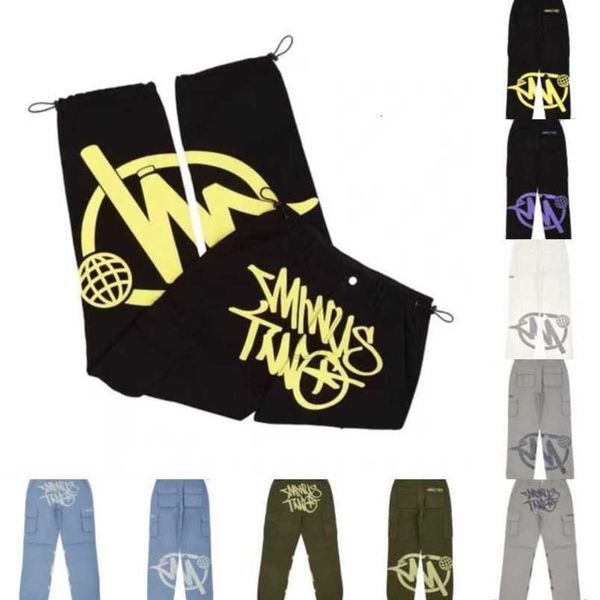 

pants minus men's two cargo harajuku casual loose punk rock straight wide leg trouser streetwear y2k pant retro street trend overalls m, Black