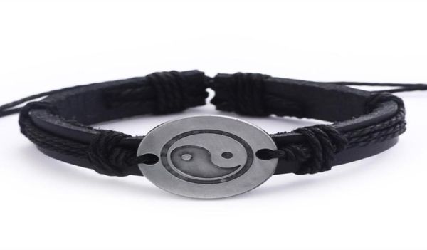

men yin and yang wrap leather infinity charm bracelet retro jewelry gift women men3758835, Golden;silver