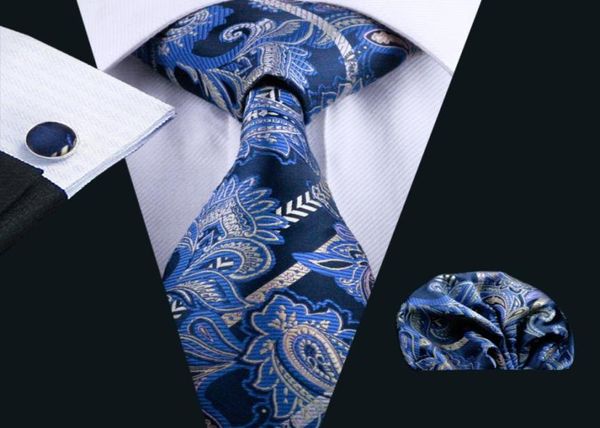 

tie hankerchief cufflinks set blue paisely jacquard woven mens tie set business work formal wedding n06136361810, Black;blue