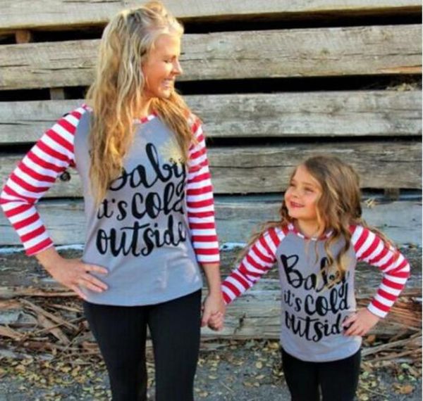 

family matching daily clothes mommy parent clothing tshirt leisure long sleeve stripe mom girl parentchild outfits2420427, Blue