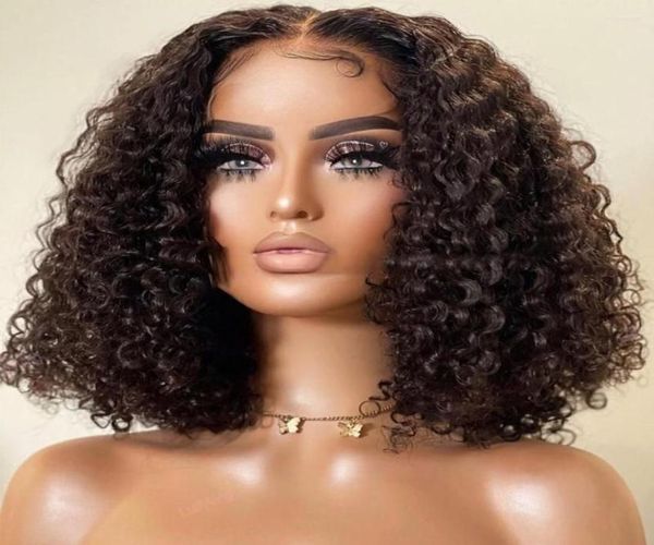

360 150 short bob curly human hair wigs for black women brazilian remy 13x1 t part water deep wave lace frontal wig with baby hai8592462
