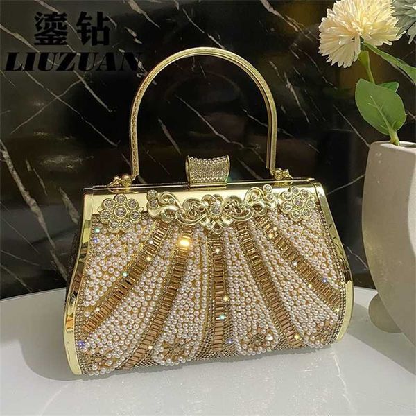 

discount luxury designer totes handbag diamond embellished gold paired with dragon phoenix gown wedding bride bridesmaid crossbody cheongsam