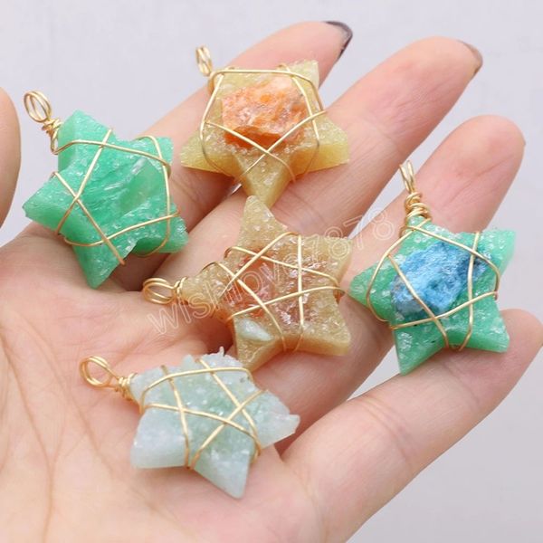 

natural agate stone resin cute star gold thread pendant crafts jewelry making diy necklace earring accessories gift party 28x38mm, Bronze;silver