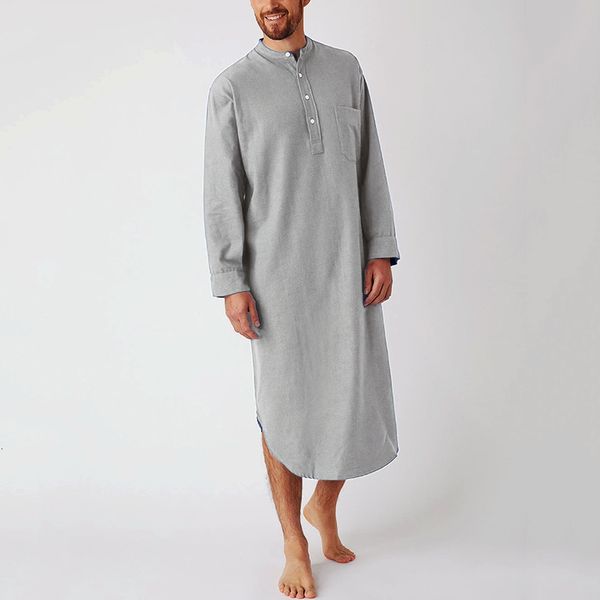 

men's sleepwear incerun cotton sleep robes solid color long sleeve nightgown o neck leisure mens bathrobes comfort 223 homewear plus si, Black;brown