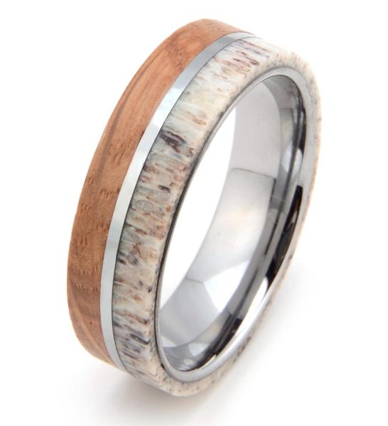

mens womens 8mm tungsten carbide ring deer antler and whisky barrel wood inlay wedding band comfort fitsize 713include half siz9316954, Slivery;golden