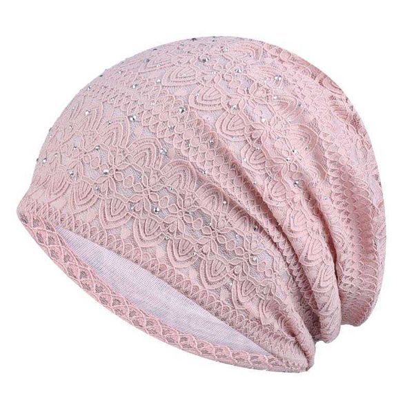

hbp thin hat women's pullover hat lace baotou hat breathable moon hat rhinestone pile hat national fashion towel hat, Blue;gray