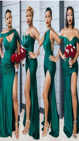 

2022 side split mermaid prom dresses dark green satin sleeveless long bridesmaid dress special occasion gowns pageant wear op9871877, Black
