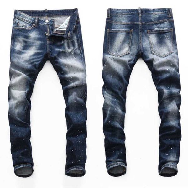 

men's jeans men ripped distressed fashion designer slim fit washed motocycle denim pants panelled hip hop biker trousers 2n82, Blue