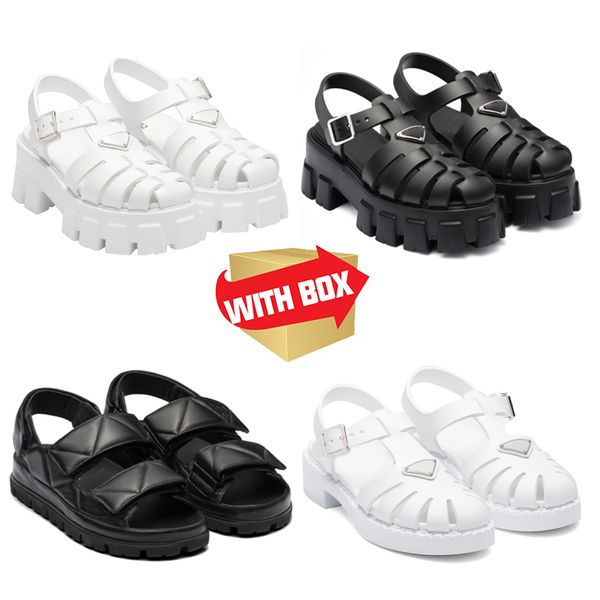 

2023 designer women sandals womens slides crystal calf leather casual shoes quilted platform summer beach slipper with box and shopping bag, Black