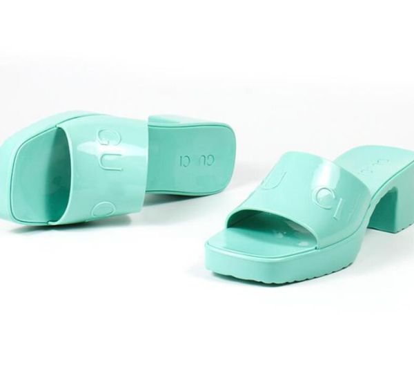

designer fashion women slippers chunky rubber slippers jelly sandals high heels sandal summer thick bottom slipper beach slides alphabet can, Black