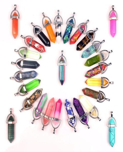 

new bullet hexagonal prism pendant necklaces for women men healing crystal quartz point natural stone charm fashion diy jewelry2923489, Silver