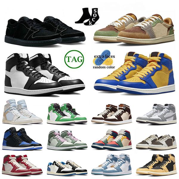 

2023 chicago off basketball shoes jumpman 1 1s denim black high og heirloom lucky green true blue space jam white men women sports sneakers