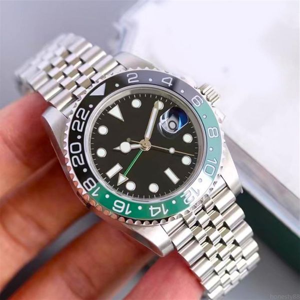 

deluxe men's watches 40mm gmt wristwatches automatic mechanical ceramic coke bezel stainless steel strap with folded buckle c304z, Slivery;brown