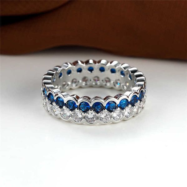 

band rings female luxury crystal engagement ring vintage silver color wedding ring white blue zircon round stone rings for women stack band