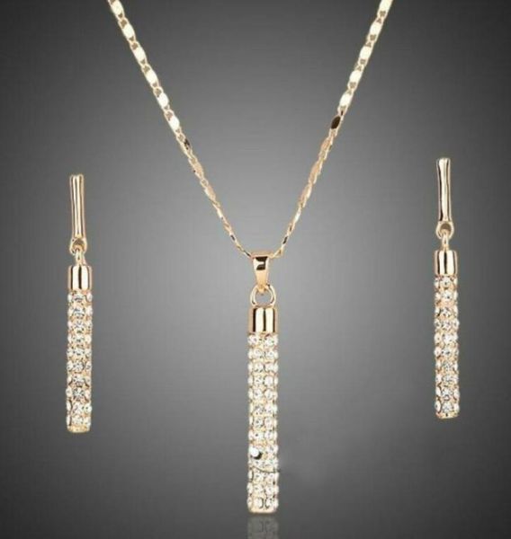 

18k gold plated diamond earrings pendant necklace sets brand element fashion rhinestone jewelry set for women8274012, Silver