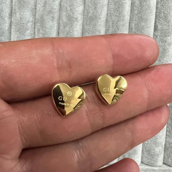 

High polished girls original branded heart G solid stud Stainless Steel 18k Gold silver rose women letter logo engrave earrings wedding party jewelry