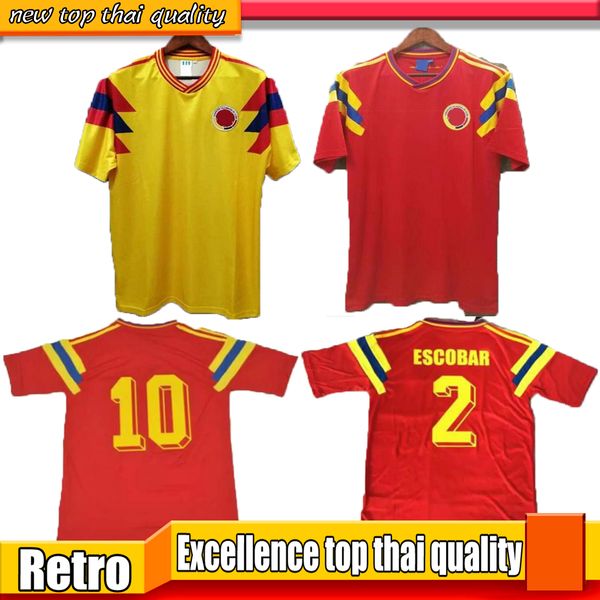 

1990 colombia retro mens soccer jerseys valderrama guerrero escobar memoria home red away yellow football shirt classic uniforms vintage shi, Black;yellow