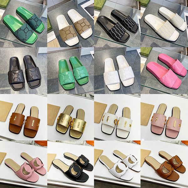 

luxury 23ss slippers flat and low heels designer slides sliders by fabric leather womens ladies fashion mules scuffs letters floral pantoufl, Black