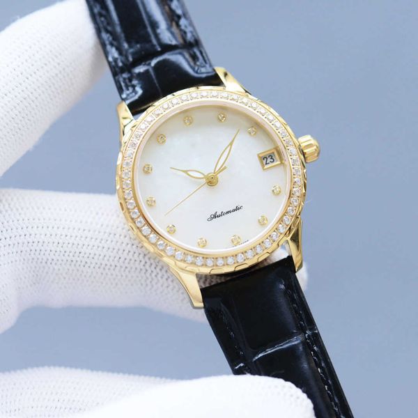

female designer casual fashion watch selection calfskin strap high-end pearl shell face dial sapphire glass mirror 33mm women's watch, Slivery;golden