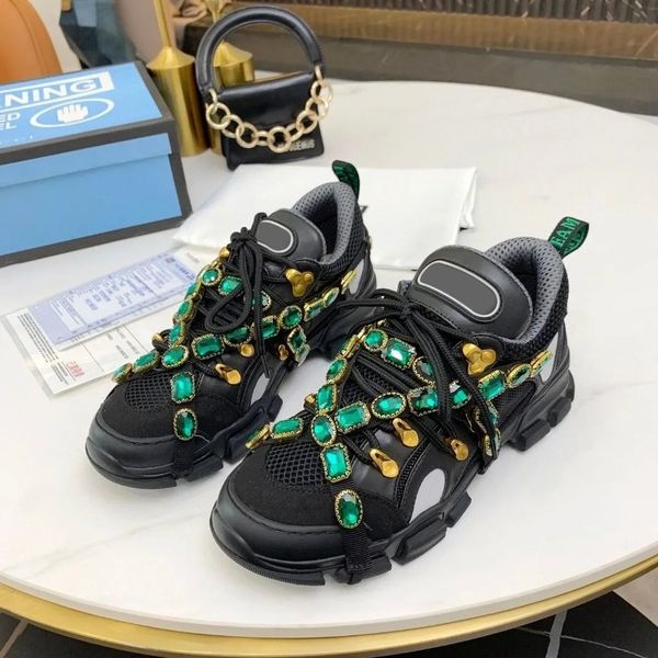 

popular sports and casual dad shoes in europe and america guccie shoestrendy horse titles personalized american diamonds cool color matching, Black