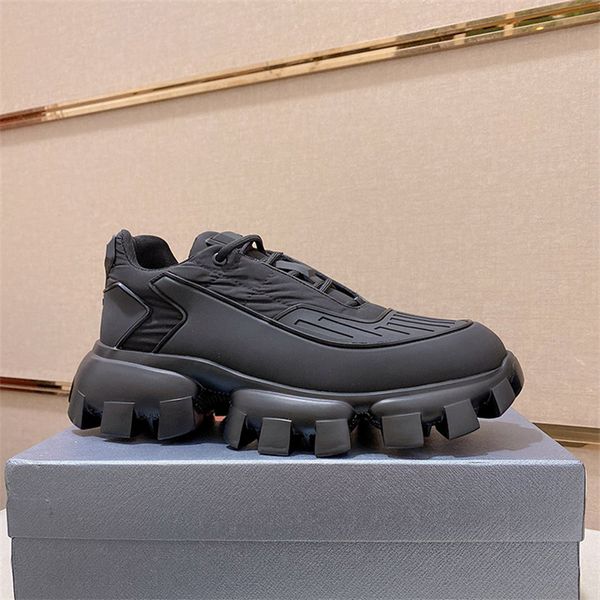 

excellent designer shoes men soft cowhide platform sneakers triangle loafers rubber black shiny leather chunky round head sneaker thick bott