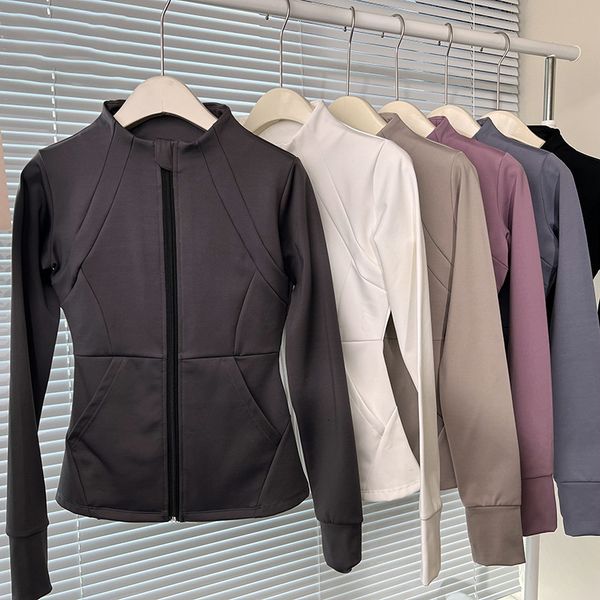 

women's jackets autumn and winter yoga apparel women's underwear wool fitness long sleeve sports jacket running bicycle tight 2304, Black;brown