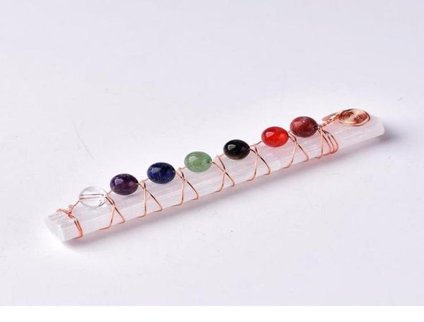 

seven chakra healing crystals stones selenite stick wand for yoga meditation spiritual reiki beads wire wrapped heali8834338, Black
