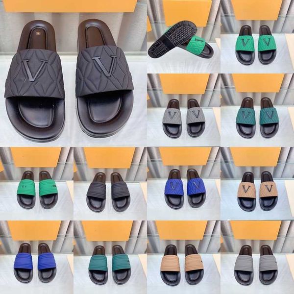 

40-45 men size mule waterfront slippers embossed monograms slides logo sandals designer shoes luxury 2023 summer fashion wide flat thick bot, Black