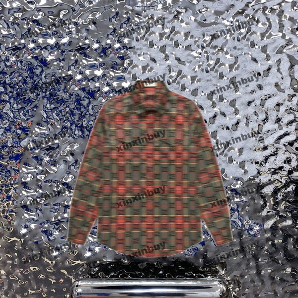 

xinxinbuy men designer tee t shirt 23ss paris letter red plaid pattern print short sleeve cotton women black blue red m-2xl, Black;brown