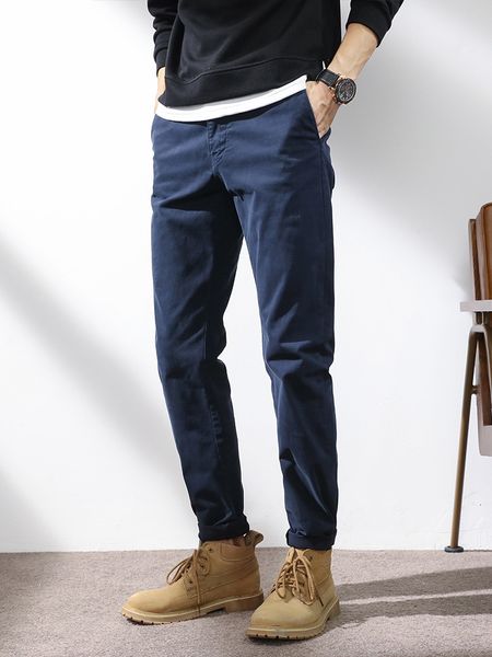 

men's pants spring/summer men's long casual pants pure cotton black blue slim fit basic chino men's plus size straight pants