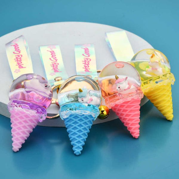 

key rings fashion ice cream unicorn liquid keychain creative crystal floating animal keyfob moving quicksand keyring girl bag pendant gift a, Slivery;golden