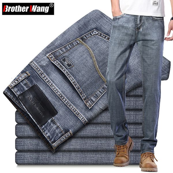

men's jeans men's jeans classic business style casual high grade elastic regular fit denim trousers grey blue men's jeans 230