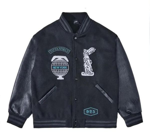 

2023ss black baseball jackets men designer jacket tiffany leather sleeve new york mens coats 925, Black;brown