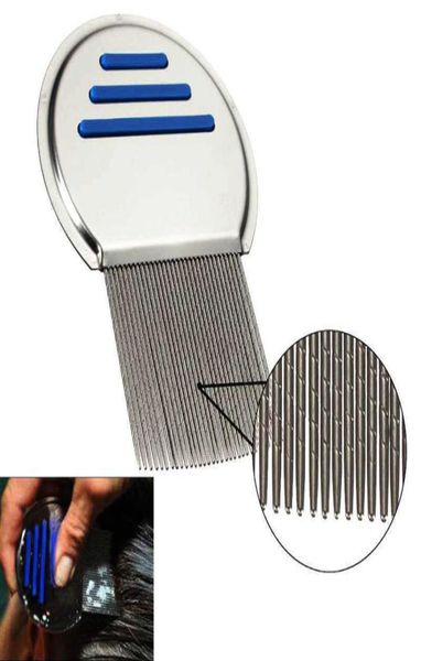 

stainless steel terminator lice comb nit kids hair rid headlice super density teeth remove nits comb metal hair brushes hair 1512028, Silver