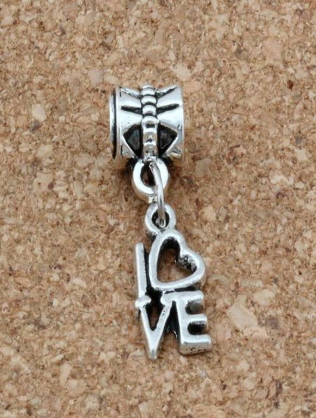 

mic 50pcs lot dangle ancient silver love charms big hole beads fit european charm bracelet jewelry 8 x26mm5624195, Bronze;silver