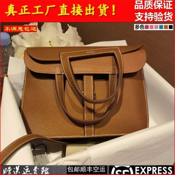 

halzan h erms designer handbag real leather full hand sewn wax thread tc leather lychee pattern single shoulder hazan horseshoe bag for wome