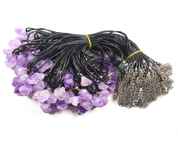 

irregular mini natural crystal pendant amethyst rough mineral raw stone necklace rope chain for women men whole6323740, Silver