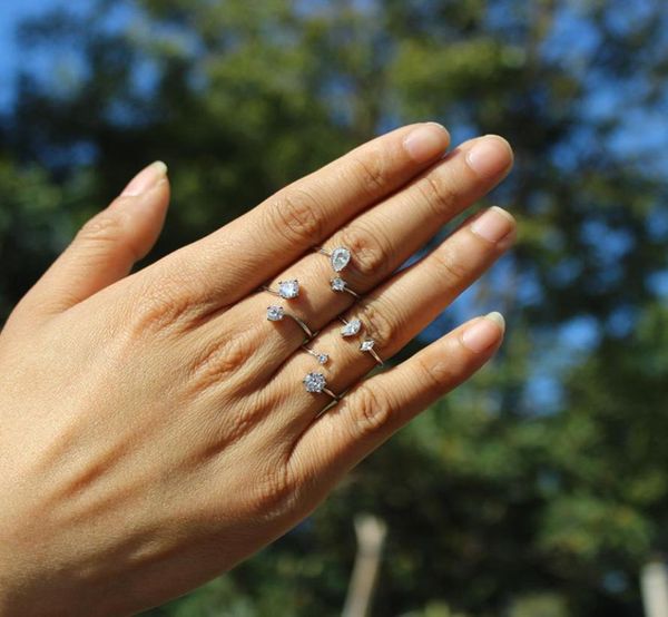 

siqijiu new women band rings white gold up opening rings horse eye water drop round heart natural zircon wedding party fine design2894617, Silver