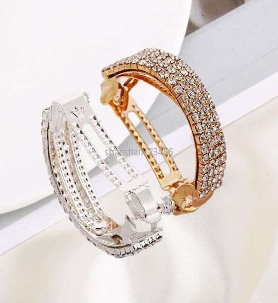 

bling crystal glisten hair clip bun horsetail braid headdress gold silver barrettes clips hairpin for women children fashion jewel1838407, Golden;silver